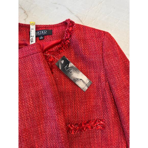 NWT Kasper Suit Size 8 Red Tweed 3-Piece Suit Skirt Christmas Holiday Party - Picture 2 of 14